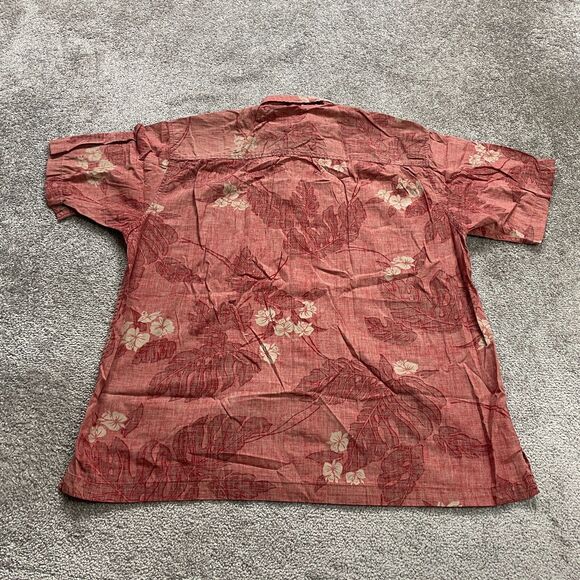 Izod Jeans Hawaiian Shirt Mens Large Red Floral Short Sleeve Button Down Cotton - Picture 2 of 11